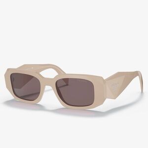 Prada Beige Geometric Acetate Sunglasses with Brown Lenses